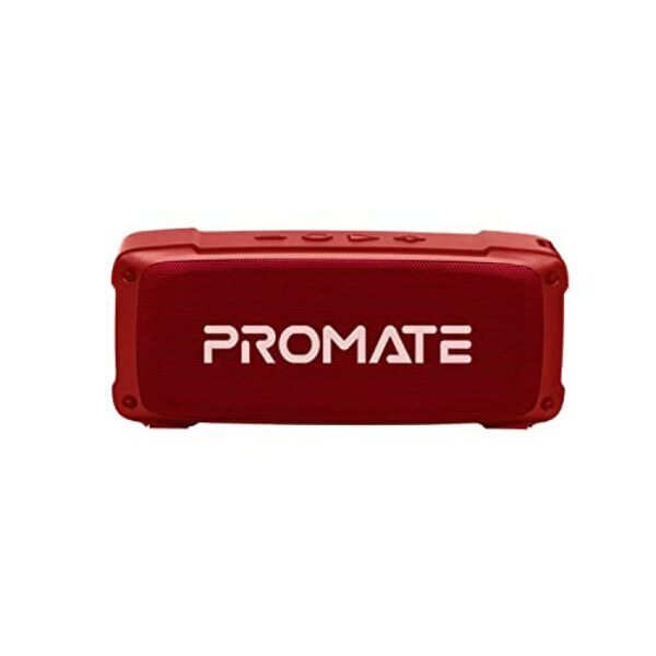 Promate Bluetooth Speaker, Premium 6W HD Rugged Wireless Speaker with 4H Playtime, Built-in Mic, FM Radio, 3.5mm Aux Port, TF Card Slot and USB Media Port for iPhone 12, iPad Pro, iPod, Android-Maroon