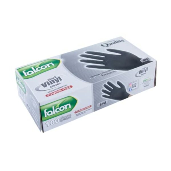 Falcon Vinyl Gloves - Black Powder Free 100 pieces (Large)