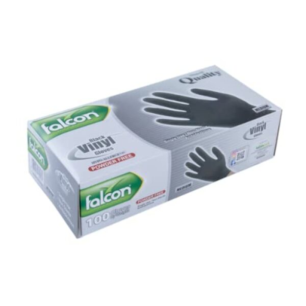 Falcon Vinyl Gloves - Black Powder Free 100 pieces (Medium)