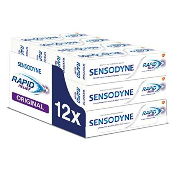 Sensodyne Rapid Relief Toothpaste Multipack, Enamel Care Repair For Strong Teeth And Fresh Breath, Original 75 ml, Pack of 12