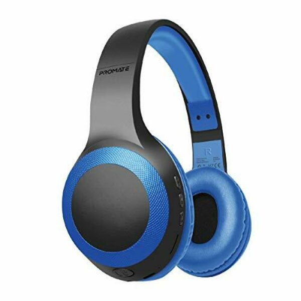 Promate Wireless Headphone, Powerful Deep Bass Bluetooth v5.0 Headphone with MicroSD Playback, 3.5mm Wired Mode, Hi-Fi Stereo Sound, 5H Playtime, Built-In Mic and Control for Smartphones, LaBoca Blue