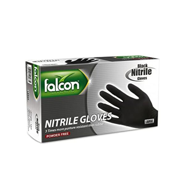 Falcon Nitrile Gloves - Black Powder Free (Large) - 100 Pieces