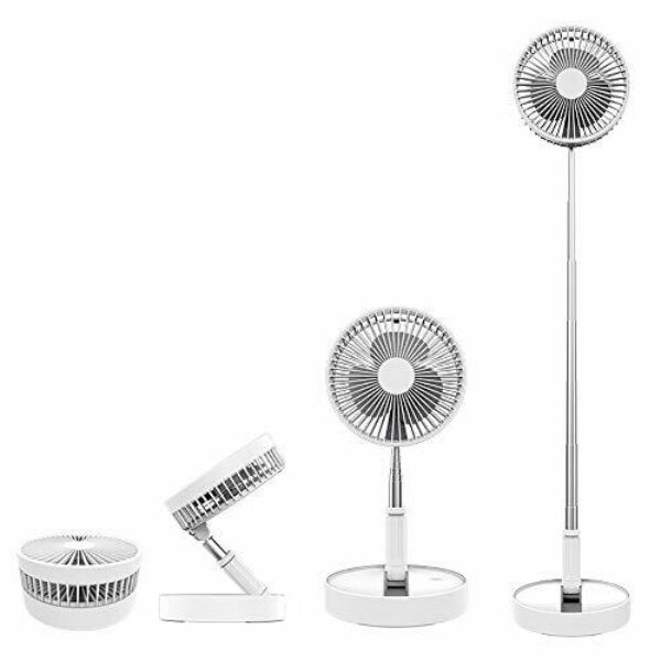 USB Rechargeable Folding Pedestal Stand Fan (7200mAh, White)