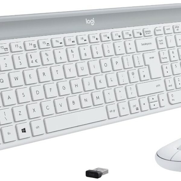 Logitech MK470 Slim Wireless Keyboard and Mouse Combo - Modern Compact Layout, Ultra Quiet, 2.4 GHz USB Receiver, Plug n' Play Connectivity, Compatible with Windows - White